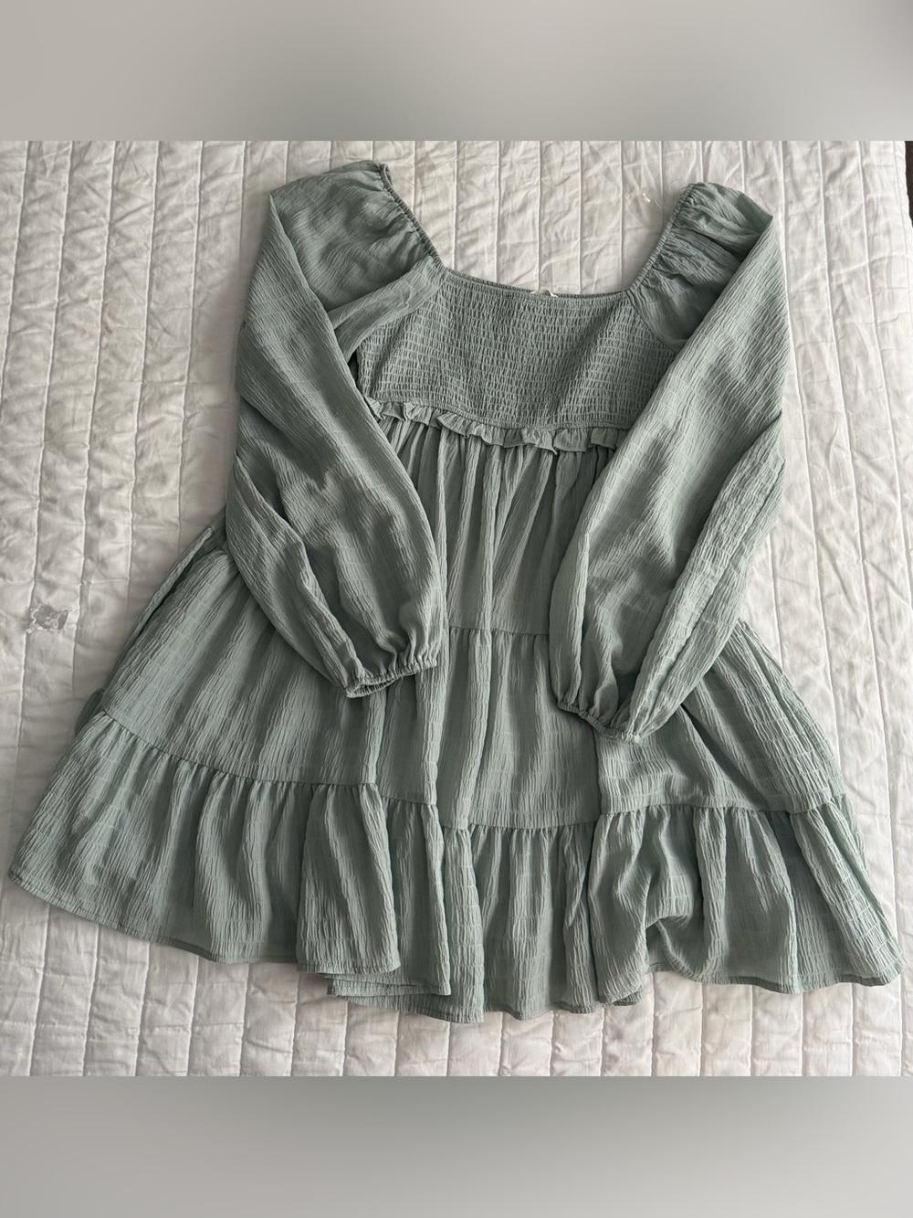 Altar’d State Tiered Sage Green Mini Dress - Picture 2 of 5